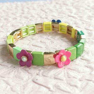 Roxanne Assoulin✨ Garden Variety Flower Grass Gold Enamel Stretch Bracelet Color